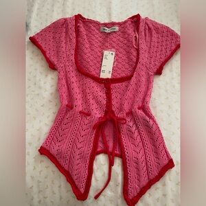 Urban outfitters crochet top, Valentine’s Day top, pink, red, small